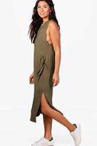 Boohoo Rosie Rouched Tie Split Front Maxi Dress
