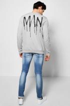 Boohoo Man Back Print Sweater With Side Zips Grey