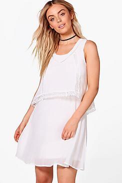 Boohoo Katie Double Layer Crochet Trim Skater Dress