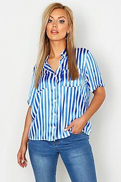 Boohoo Plus Satin Stripe Shirt