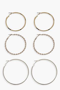 Boohoo Mixed Metal And Size Hoop Pack