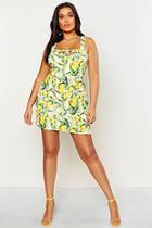 Boohoo Plus Lemon Stripe Ruffle Strap Tie Mini Dress