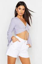 Boohoo Flare Sleeve Cut Out Tie Front Blouse