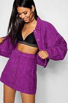 Boohoo Cord Purple Button Through Skirt
