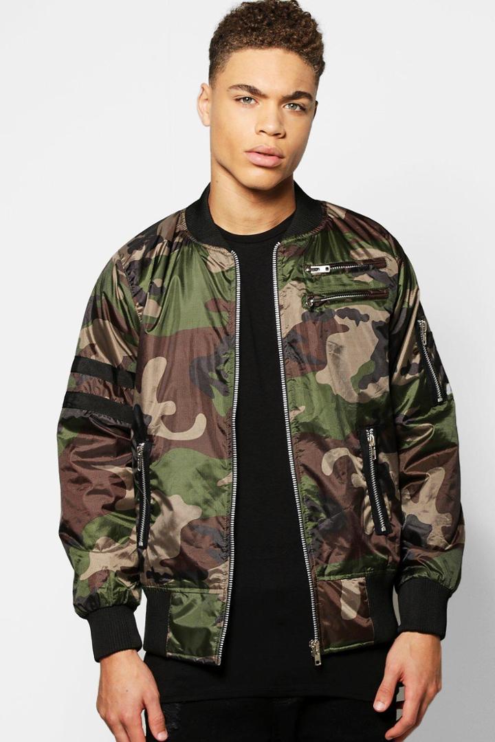 Boohoo Ma1 Multi Zip Camo Bomber Khaki