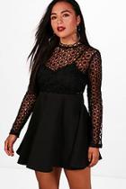 Boohoo Petite Premium Lucy Lace Turtle Neck Skater Dress
