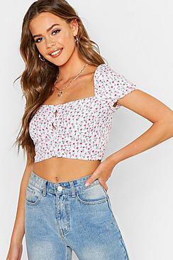 Boohoo Ditsy Floral Button Detail Blouse