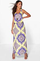Boohoo Tall Flora Neon Paisley Twist Back Maxi Dress Multi