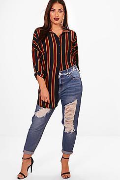Boohoo Plus Alexis Striped Oversized Shirt