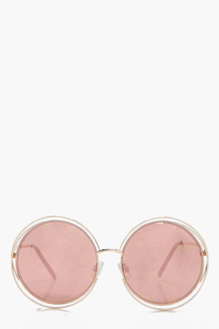 Boohoo Mya Ombre Revo Lens Round Sunglasses Pink