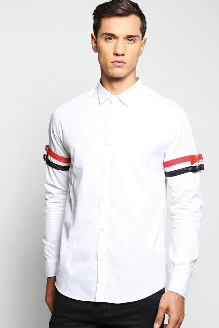 Boohoo Strap Detail Long Sleeve Shirt White