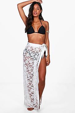 Boohoo Erin Satin Tie Lace Beach Sarong