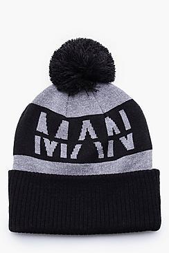 Boohoo Man Slogan Knitted Bobble Beanie
