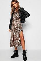 Boohoo Woven Leopard Print Shirt Midi Dress