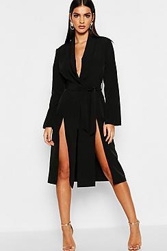 Boohoo Longline Belted Blazer Dress