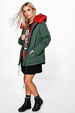 Boohoo Plus Ciara Contrast Faux Fur Parka Coat