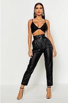 Boohoo Pu Belted D Ring High Waist Trousers