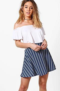 Boohoo Petite Victoria Stripe Crepe Skater Skirt