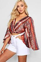 Boohoo Sophia Tile Print Cut Out Sleeve Crop