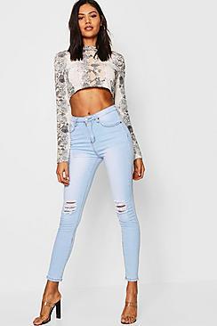 Boohoo Rip High Waist Skinny Jean