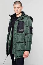 Boohoo Colour Block Man Branded Puffer With Hood