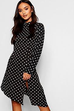 Boohoo Petite High Neck Polka Dot Dress