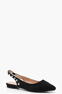 Boohoo Eliza Stud Sling Back Pointed Ballets