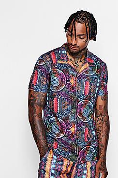 Boohoo Muscle Fit Mandala Print Revere Shirt Co-ord