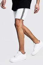 Boohoo Slim Fit Denim Shorts With Checkerboard Tape