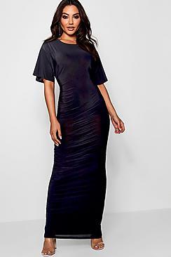 Boohoo Jade Kimono Sleeve Ruched Side Maxi Dress