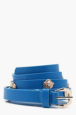 Boohoo Jessica Lion Charm Studded Pu Belt