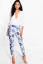 Boohoo Camilla Tonal Blue Skinny Scuba Trousers Blue