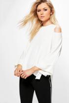 Boohoo Julia Cold Shoulder Rib Knit Jumper White