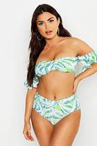 Boohoo Neon Banana Leaf Bardot High Waisted Bikini