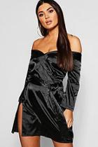 Boohoo Off The Shoulder Tie Waist Mini Dress