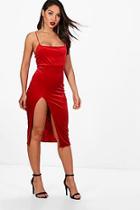 Boohoo Natalie Strappy Velvet Side Split Maxi Dress