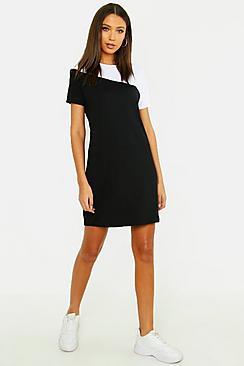 Boohoo Tall Colour Block Tonal Rib T-shirt Dress