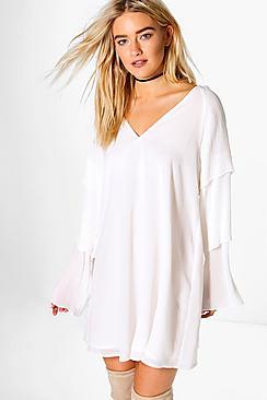 Boohoo Orla Mini Pleated Frill Detail Shift Dress