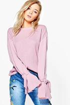 Boohoo Katie Tie Cuff Rib Knit Jumper