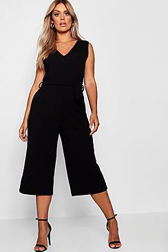 Boohoo Plus Tie Waist Culotte Jumpsuit