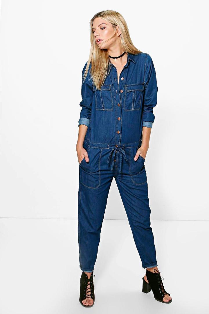 Boohoo Sinead Denim Boiler Suit Indigo