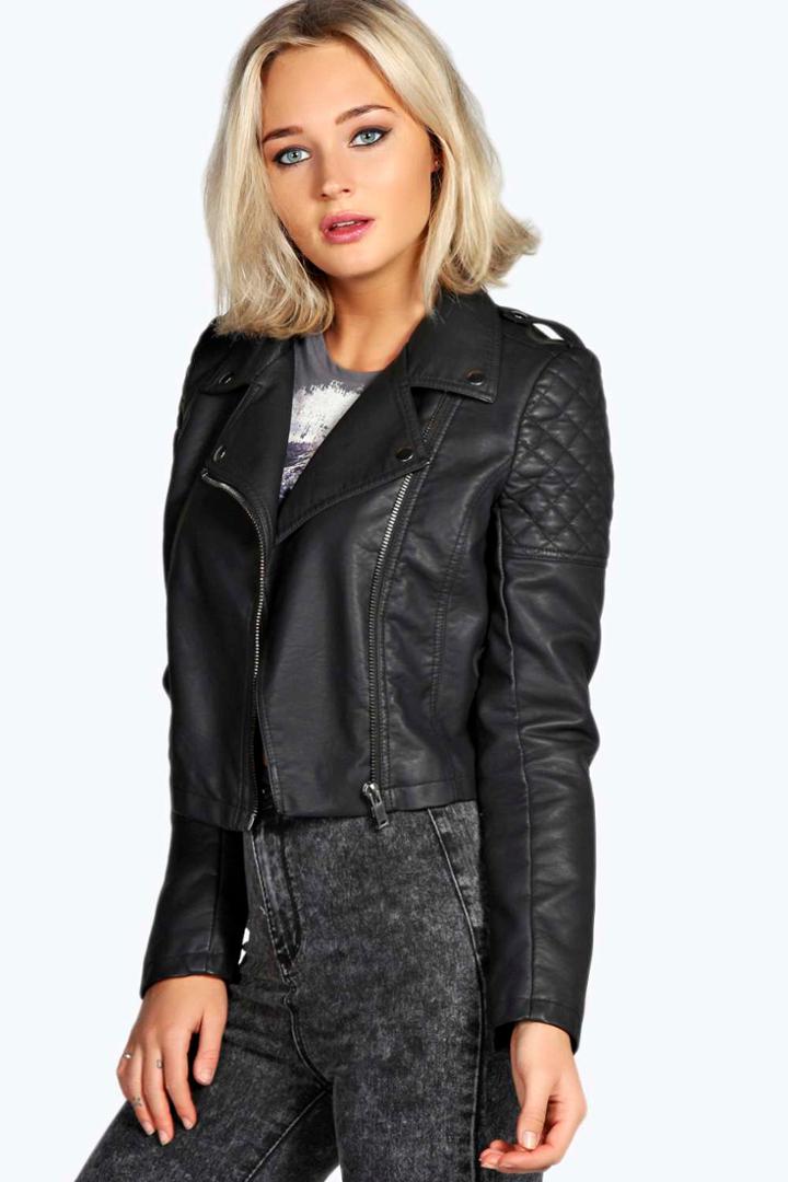 Boohoo Holly Crop Faux Leather Jacket - Black