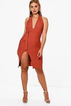Boohoo Plus Melissa Crepe Plunge Tie Waist Midi Dress