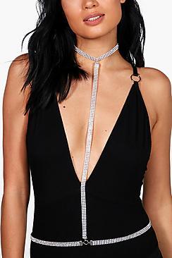 Boohoo Jenny Diamante Choker And Body Chain