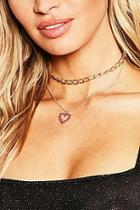 Boohoo Diamante Heart Chunky Layered Necklace