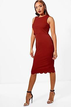 Boohoo Sakura Scallop Edge Double Layer Midi Dress