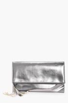 Boohoo Sofia Metallic Fold Over Clutch Bag Pewter