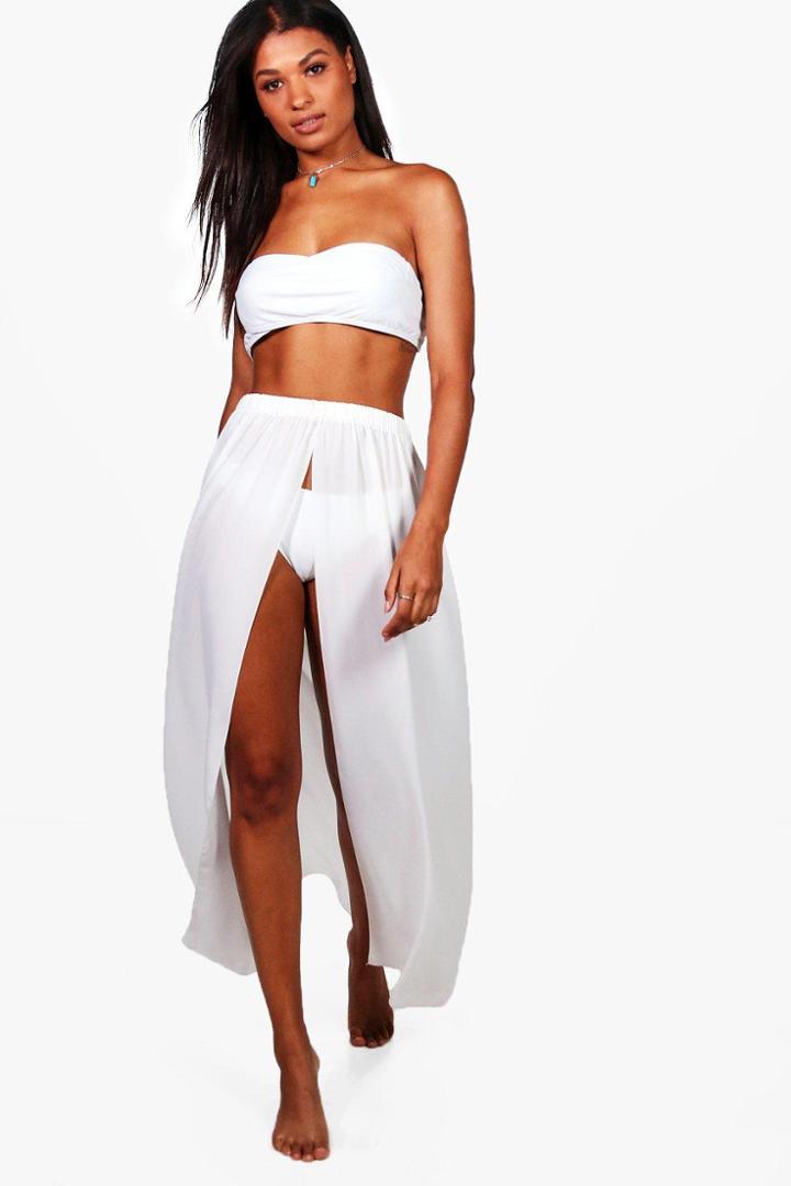 Boohoo Olivia Maxi Split Front Beach Skirt White
