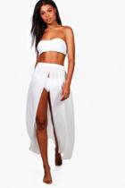 Boohoo Olivia Maxi Split Front Beach Skirt White