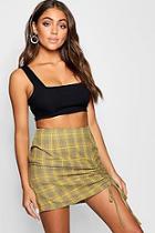 Boohoo Woven Rouched Front Check Mini Skirt